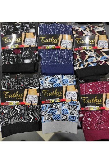 Tutku Erkek Lycralı Desenli Boxer Karışık 6 Lü Paket
