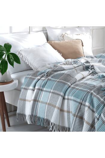 Merinos Aksu Cotton Double Size Scottish Cotton Blanket - Inka Mint Knee Blanket