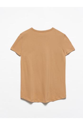 Dilvin Women's Dark Camel Crew Neck Basic T-Shirt 3471