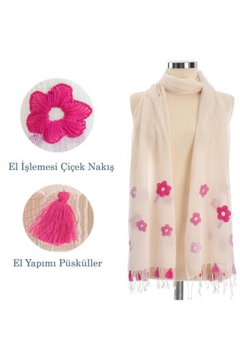 Dosimira Handmade Cotton Scarf with Floral Embroidery