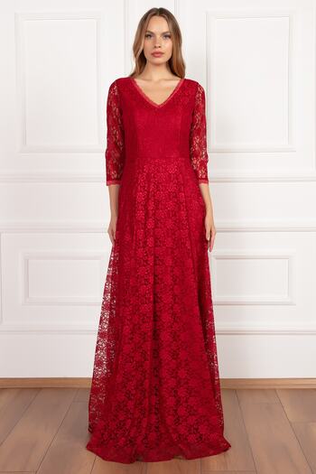 PULLIMM Kristy 3810-2 V-neck Lace Long Dress