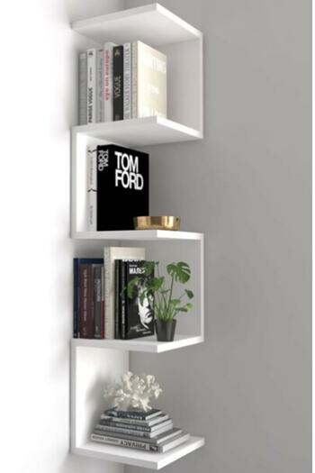 Hürrem Mobilya Zig Zag Corner Wall Shelf / Bookcase White