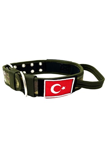 Tasma Market Military Camouflage Turkish Flag Tactical K9 Dog Collar with Handles