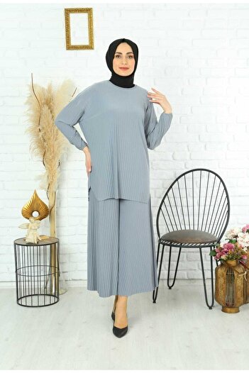 MODAMÜNASİP Wonderful Full Pleated Wide Leg Trousers Blouse Double Set