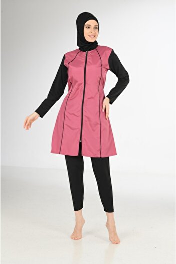 Fantasy 3215 Solid Color Parachute-Lycra Hijab Swimsuit Dried Rose