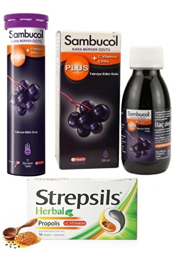 Sambucol Plus Kara Mürver 120 Ml+S.plus Efervesan 15 Tablet+Strepsils Herbal Propolis 16 Pastil