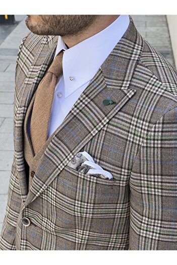 NAZEF Slim Cut High Quality Special Design Pointed Collar Plaid Wool Jacket