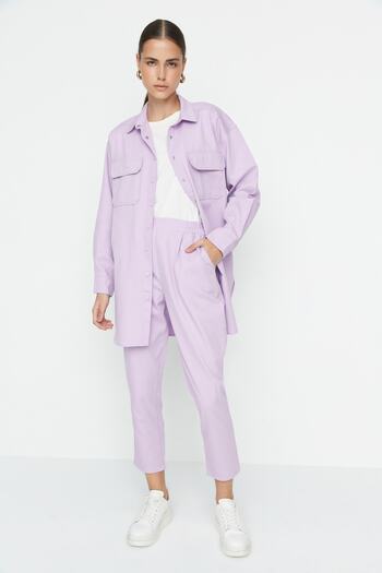 Trendyol Modest Lilac Pocket Detailed Snap Closure Shirt-Pants Woven Set TCTAW22US0013
