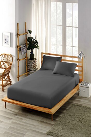 ÇARŞAF DÜNYASI Fitted Sheet Set (duvet cover Fabric) Cotton (with pillowcase) Anthracite