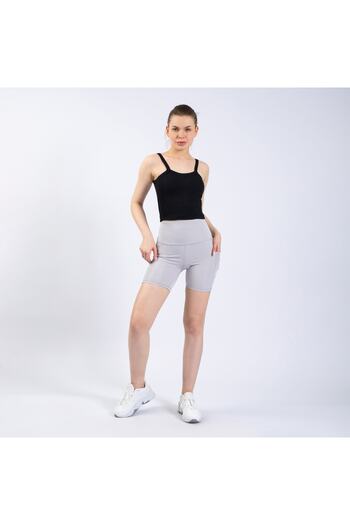 The Step Sports Spocket Ασημί γκρι τσέπη ψηλόμεσο, συσφιγκτικό σορτς γιόγκα κολάν 6"