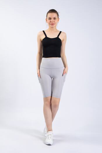 The Step Sports Spocket Silver Grey Pocket Ψηλόμεσο Συσφιγκτικό Γόνατο Γιόγκα Κολάν 10"