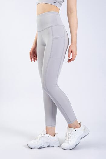 The Step Sports Spocket Γυναικεία Ασημί Γκρι Τσέπη Ψηλόμεση Συλλογή, Συσφιγκτικό Κολάν Γιόγκα 25"