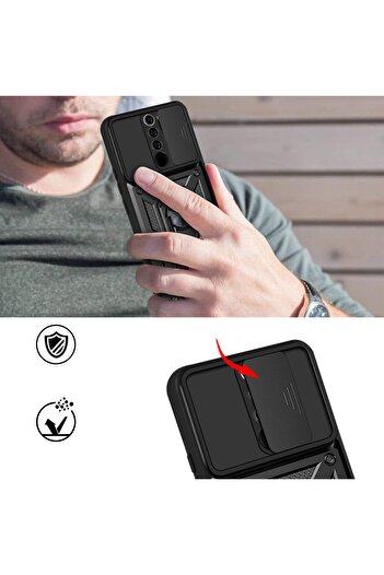 Fibaks Oppo A5/A9 2020 Compatible Case Camera Protection Sliding Ring Armor Military Tank Armor
