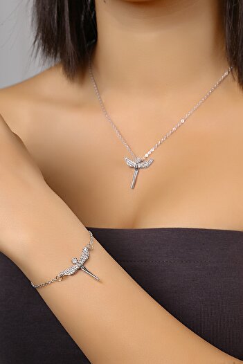 Polo Air Zircon Stone Angel Necklace Bracelet Combination Silver Color