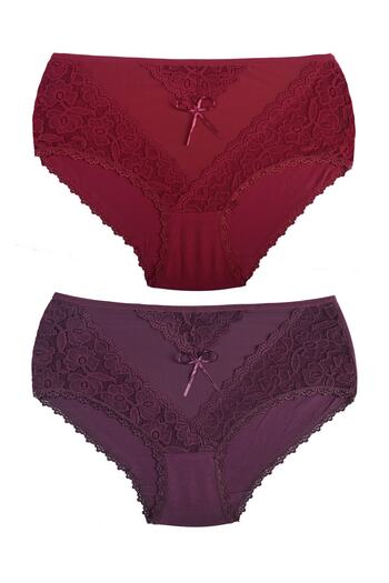 Zena 2-Piece High Waist Tulle and Lace Detailed Cotton Plus Size Women's Panties