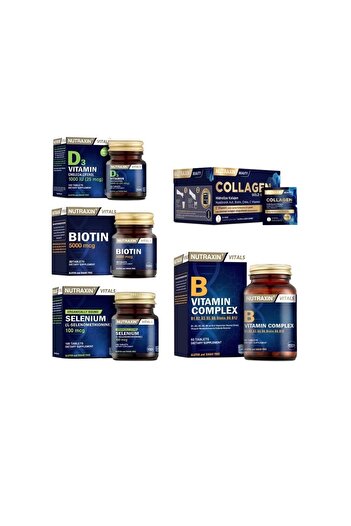 Nutraxin Collagen 30 Sachet - 10000MgBiotin, Selenium and Vitamin D3 + VitaminB60 Tablets
