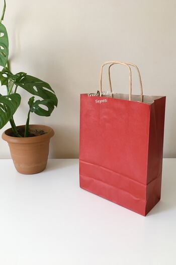 Trend Hediye Sepeti Бордова картонна сумка - 5 штук, натуральний вигин, з ручкою, 18x8x24