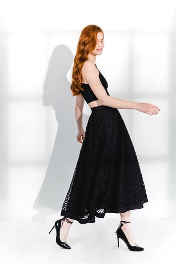 By Mare Style Long Black Lace Embroidery Skirt - Bordeaux Long Skirt