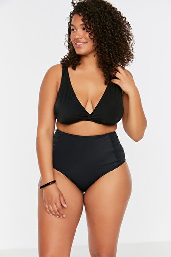 Trendyol Curve Black High Waist Large Size Bikini Bottom Tbbss22Ba0329