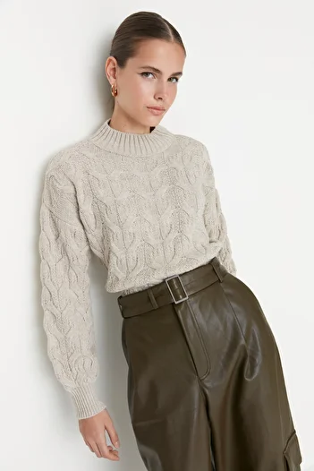 Trendyol Collection Stone Crop Strickpullover mit Stehkragen TWOAW22KZ1634