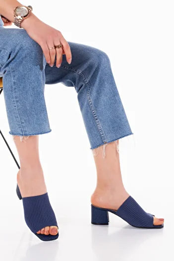 irmona Navy Blue Heeled Knitwear Slippers