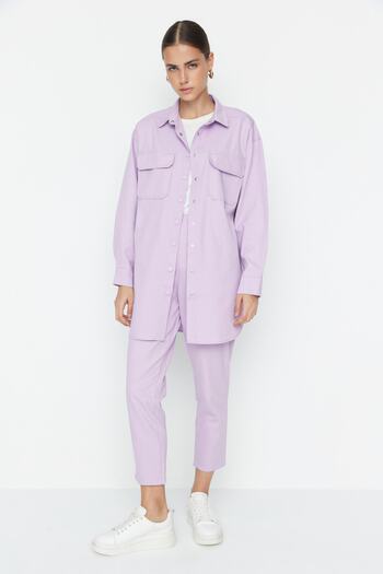 Trendyol Modest Lilac Pocket Detailed Snap Closure Shirt-Pants Woven Set TCTAW22US0013