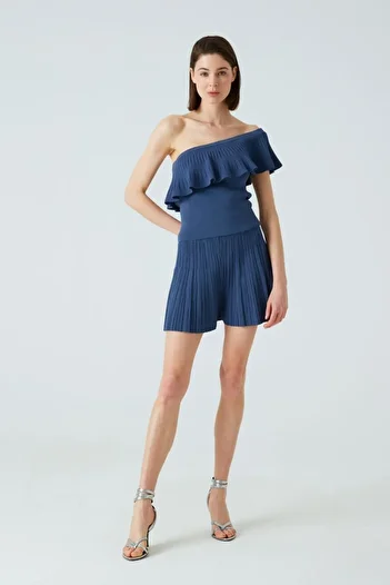 JOIN US Pleated Blue Mini Knitwear Shorts