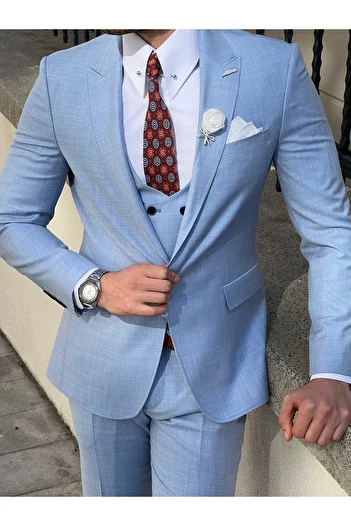 NAZEF Slim Cut Special Production Pointed Collar Vest Wool Suit