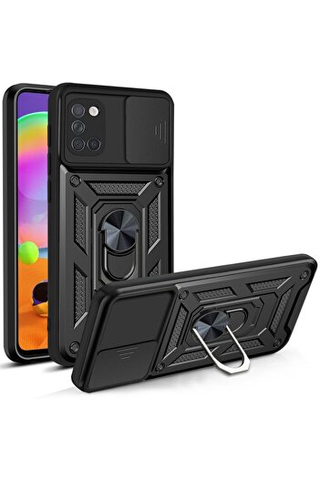 Fibaks Oppo A52/A72/A92 Compatible Case Camera Protection Sliding Ring Armor Military Tank Armor