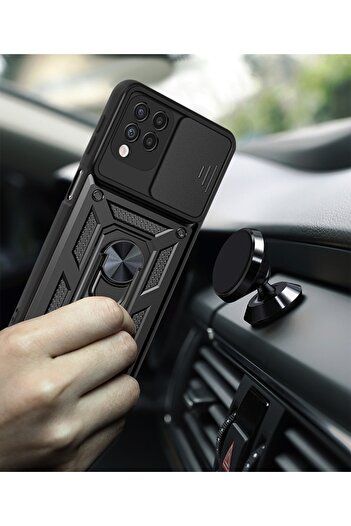 Fibaks Oppo Reno 5 Lite Compatible Case Camera Protection Sliding Ring Armor Military Tank Armor