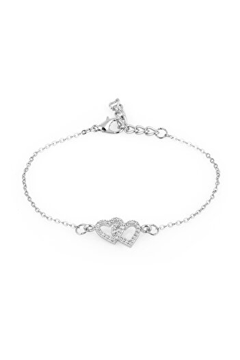 Polo Air Zircon Stone Double Heart Necklace Bracelet Combination Silver Color