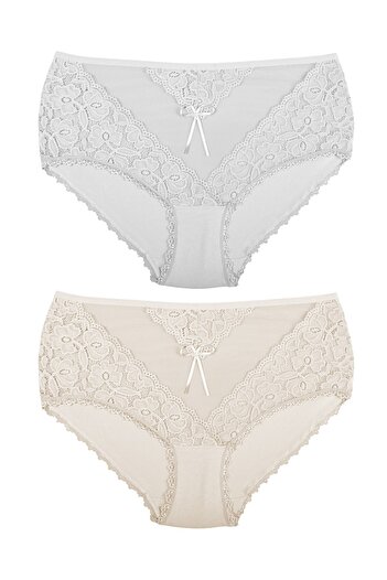 Zena 2-Piece High Waist Tulle and Lace Detailed Cotton Plus Size Women's Panties