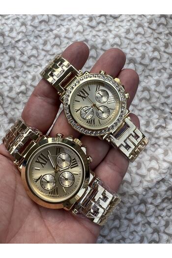 İSTLİV Sevgili Çift Gold Çelik Kasa Analog Kol Saati