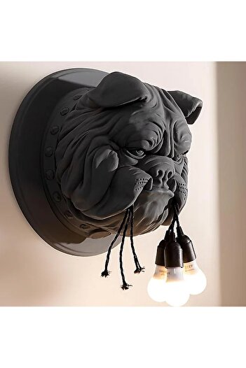 biomaxi plus Bulldog Köpek Aplik Avize Arena Duvar Heykeli Aydınlatma Siyah