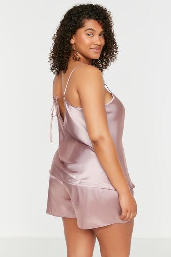 Trendyol Curve Pink Strappy Satin Pajama Set TBBSS22PT00002