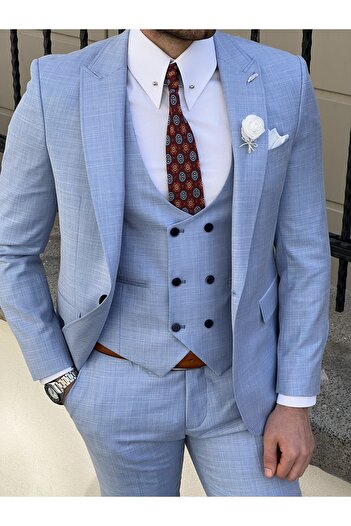 NAZEF Slim Cut Special Production Pointed Collar Vest Wool Suit