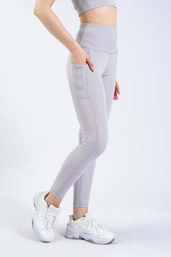 The Step Sports Spocket Γυναικεία Ασημί Γκρι Τσέπη Ψηλόμεση Συλλογή, Συσφιγκτικό Κολάν Γιόγκα 25"