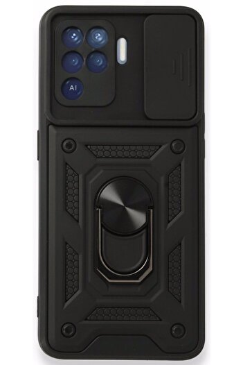 Fibaks Oppo Reno 5 Lite Compatible Case Camera Protection Sliding Ring Armor Military Tank Armor