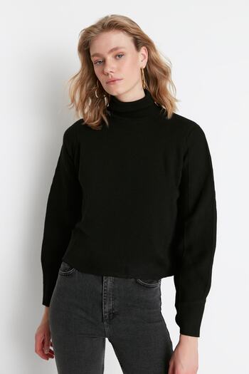 Trendyol Collection Pulover de bază negru cu gât roscat TWOAW21KZ0485