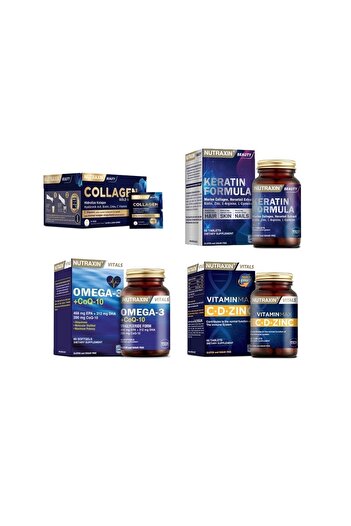 Nutraxin Collagen 30 Sachets 10000 Mg + Omega 3 + Coq-10 Vitamin Max Keratin Formula 60 Capsules