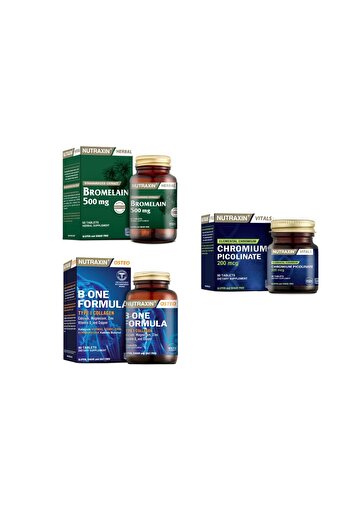 Nutraxin B-One Formula 90 Tablets+Bromelain 500 Mg 60 Capsules + Chromium Picolinate (Chrome) 90 Tablets