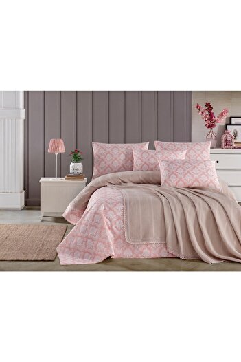 Kardelen 100% Cotton Dowry Double Laced Pique Bedspread Set