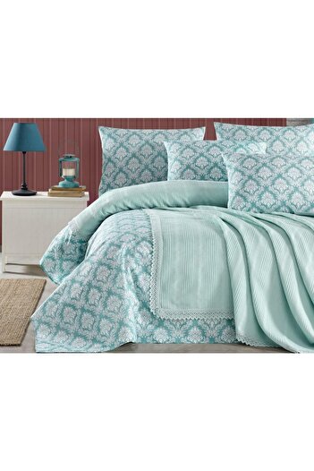 Kardelen 100% Cotton Dowry Double Laced Pique Bedspread Set
