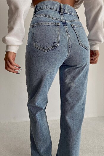 Ramrod Drc Power Likralı Kadın Açık Mavi Kar Yıkama Yüksek Bel Bol Paça Denim Kot Pantolon Lvk-001040a