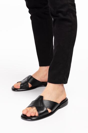 Akgün Terlik Men's Black Genuine Leather Light Sole Slippers