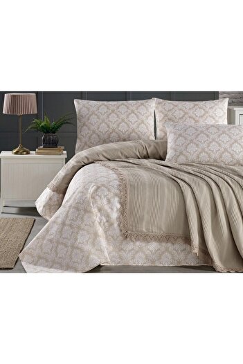 Kardelen 100% Cotton Dowry Double Laced Pique Bedspread Set