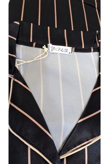FLZ Short Sleeve Buttoned Satin Pajama Set Mink Striped Black