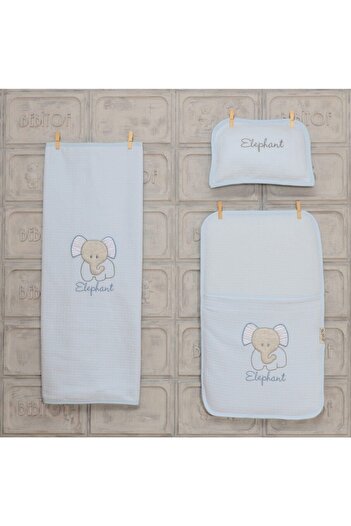 Miniworld Blue Elephant Patterned Baby Boy Blanket Diaper Cushion