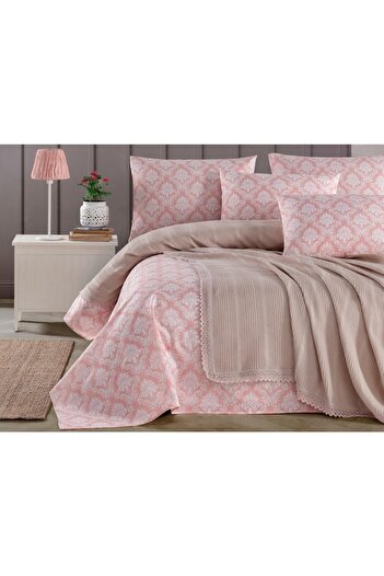Kardelen 100% Cotton Dowry Double Laced Pique Bedspread Set