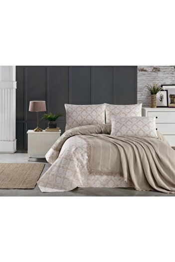 Kardelen 100% Cotton Dowry Double Laced Pique Bedspread Set